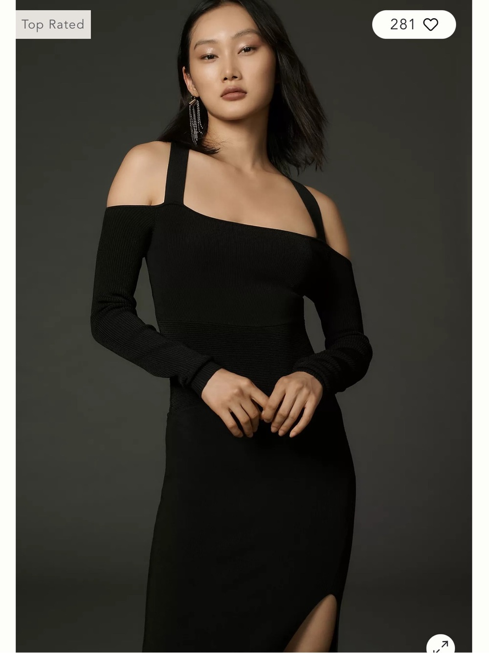 By Anthropologie Long-Sleeve Square-Neck Slim Knit Midi Dress-size Small
